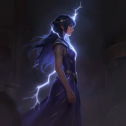 side profile centered painted portrait, Maya Ali as a lightning mage, Gloomhaven, matte painting concept art, beautifully backlit, official fanart behance hd artstation by Jesper Ejsing, by RHADS and Makoto Shinkai and Lois van baarle and ilya kuvshinov and rossdraws