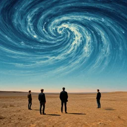 a 🌊 swirling in the sky above a barren 🏜 by ivan shishkin and zacharias aagaard and simon stalenhag and dan mumford, chiaroscuro, hyper detailed, high saturation, retrowave, minimalism