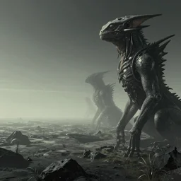 metaphysical scifi cosmicpunk creatures in profile by beksinski muted vaporwave ombre, leading lines, vanishing point