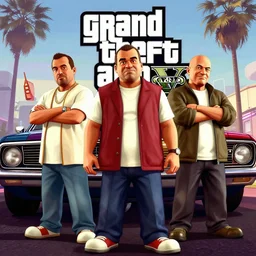The Three Stooges in Grand Theft Auto 5 cover art, epic, 4k resolution, extremely detailed, very sharp, artstation, digital art, vibrant,