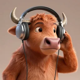a buffalo wearing headphones, listening to music, pixar animated art, trending on art station