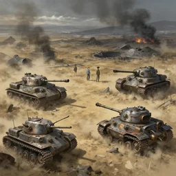 concept art of a dusty field with twisted wreckage of dieselpunk orcish tanks and smoking craters in the background, key visual, ambient lighting, highly detailed, digital painting, artstation, concept art, sharp focus, by makoto shinkai and akihiko yoshida and hidari and wlop