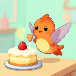 a cute adorable small flaming hummingflamebird baking a cake deviantart Greg rutkowski