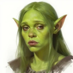 a sad green orc female, light green tone beautiful face by jeremy mann, greg rutkowski, noah bradley, digital painting