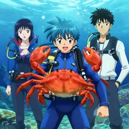 portrait of the The jovial Water Mage Vivi Mage Wearing a blue scuba suit whilst disguised as a crab Under the sea hajime no ippo final fantasy uta natsume Mark Riddick Alexey Egorov Inio Asano sui ishida