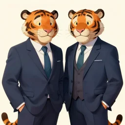 calvin and hobbes tiger, in the comic style, dressed up in suits