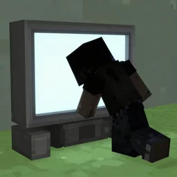 a minecraft screenshot of a shadow figure crawling out of a tv