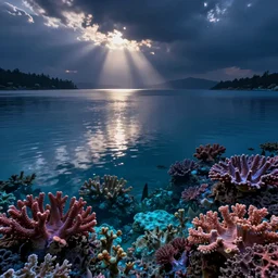 A vast lake with luminous corals by Mandy Jurgens