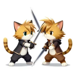 twi cats fighting in the style of kingdom hearts, this image came from kingdom hearts 3, cats wielding keyblades