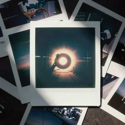 expired polaroid of unknown objects, light leaks, back light, in the style of andreas gursky