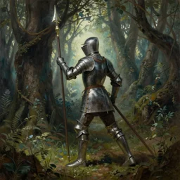a beautiful painting of a knight entering a mysterious forest by greg rutkowski and guido borelli, fantasy, trending on artstation