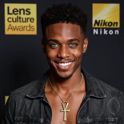 a vibrant professional studio portrait photography of a black, young, goth, friendly, casual, delightful, gorgeous kirby howell - baptiste, piercing green eyes, ankh necklace, intricate, femme fatale, annie leibovitz, nikon, breathtaking, superb, lensculture portrait awards, photoshopped, dramatic lighting, 8 k, hi - res
