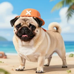 a pug dog cosplaying Nami from one piece