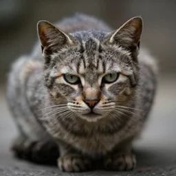 an ancient cat, old ; withered, matted, sad