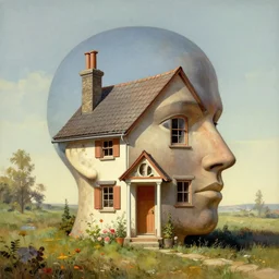 Human head shaped house by Chesley Bonestell