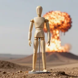 a mannequin standing in a hill with a nuclear detonation in the background, 3 d render, octane, ray tracing, ultra detailed, photorealistic, ultra high resolution, 8 k
