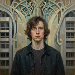 portrait of todd solondz, beautiful delicacy, flowing arab art deco nouveau brutalist architecture, repeating patterns, tim hildebrandt, wayne barlowe, bruce pennington, donato giancola, trending on artstation, cinematic composition, beautiful lighting, hyper detailed, 8 k, oil on canvas