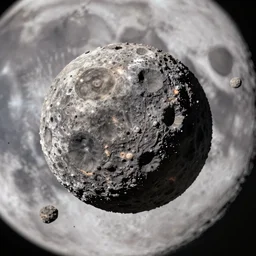 huge asteroid impacting the moon, a lot of flying debris, greg rutkowski, 8 k, shallow depth of field, ultra high detail, concept art,