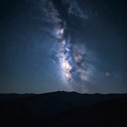 night view of milky way behind mountains, 8k photography