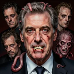 nicolas sarkozy, flesh worms, macabre, horror saw teeth, by donato giancola and greg rutkowski and wayne barlow, zdizlaw beksinski, realistic face, digital art, artstation