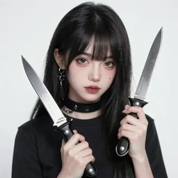 portrait of a cute beautiful girl holding a balisong butterfly knife, anime digital art, creepy