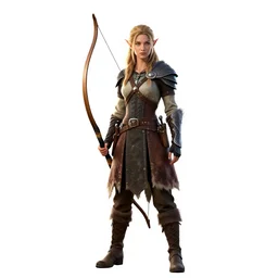 mysterious elf ranger with bow, high detail digital art, full body, standing, isolated on a pure white background, centered, whole figure in frame, sharp focus, studio lighting