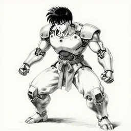 pencial drawing concept art of a machine mutant martial artist in the style of akira toriyama / hirohiko araki / tite kubo / masashi kishimoto trending on artstation deviantart pinterest detailed realistic hd 8 k high resolution
