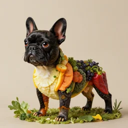 black french bulldog made of fruits and vegetables by giuseppe arcimboldo