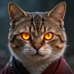 scary warrior cat, perfect cat face, burning eyes, realistic, 4 k hd