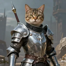 An epic fantasy comic book style portrait painting of a cat knight, unreal 5, DAZ, hyperrealistic, octane render, cosplay, RPG portrait, dynamic lighting