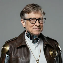 a portrait of robotic bill gates, in the style of steampunk