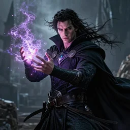 Ben Barnes as a dark sorcerer, holding glowing magic before him in his hands, hair and cloak blowing in the wind, high detailed, hyper realistic, art station, 4k, 8k, atmosphere, cgstation