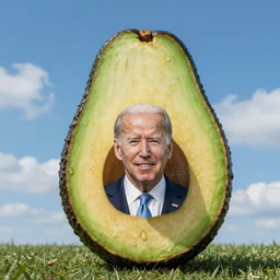 photo of joe biden covered by a giant avocado, photorealistic, wide angle