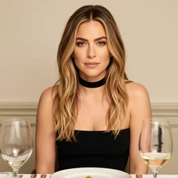dinner with mila kunis sitting across the camera wearing a black choker staring into the camera in an expensive restaurant, point of view, intricate, elegant, tasteful, highly detailed, shallow depth of field, artgerm, donato giancola, joseph christian leyendecker