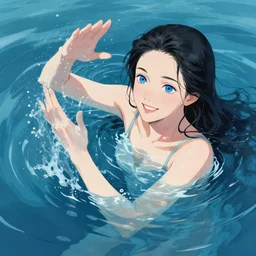 a beautiful woman manipulating water by karol bak, ayami kojima, artgerm, river, water, blue eyes, smile, concept art, fantasy