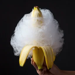 banana full of cotton candy. dramatic lighting