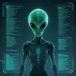 alien seti signal decoded, alien glyphs, alien source code, futuristic software user interface for movie, concept art, cinematic, trending on artstation, 4 k