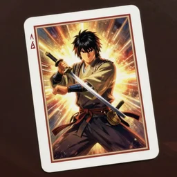 cool samurai playing card with a weapon on it