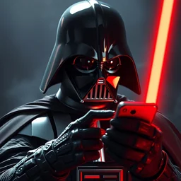 darth vader checking his iphone, fantasy, sharp focus, digital art, hyper realistic, 4 k, unreal engine, highly detailed, hd, dramatic lighting by brom, trending on artstation