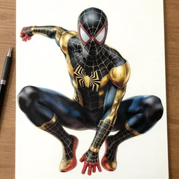photorealistic. hyperdetailed. drawing of spider - man. black and gold suit. by john romita jr.