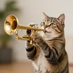 a cat playing a trumpet