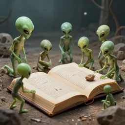 aliens archaeologists exploring a book made by humans