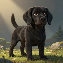 illustration of a black beagle with mostly dark fur, in the style of paw patrol