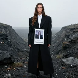 bella hadid as maison margiela model on rammstein show. alexander mcqueen best fashion performance. exposure. mysterious. tape photo. processing. lost photo. deep dream effect. award wining photography.. perfect composition. photography masterpiece. ominous valley effect. vfx.