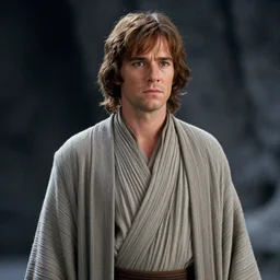 young leonard nimoy as obi - wan kenobi, wearing a robe, in star wars : the force awakens ( 2 0 1 5 ). movie still