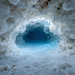 sea cave of white crystals, wide shot, naturalistic floor made of blue ocean, highly complex, cinematic, atmospheric