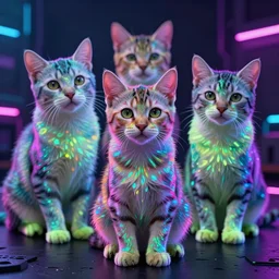 fluorescent and iridescent, neon kittens cyperpunk 2 0 7 7, unreal engine 5, 8 k ultra realistic, hyperdetailed, volumetric lighting, extremely high quality