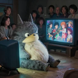 a super cute creature relaxing and watching a glowing television, professional photography, highly detailed, stunning lighting, artstation, realistic face and anatomy, by rembrandt and mœbius and hayao miyazaki and akira toriyama and ilya kuvshinov and takehiko inoue and kim jung gi and karl kopinski and thomas kinkade and greg rutkowski