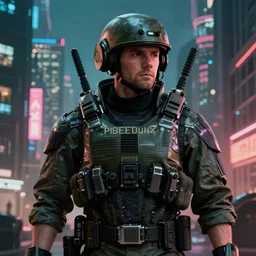 Master Chief in cyberpunk city, photorealistic, HDR, 4k, epic, Cinematic