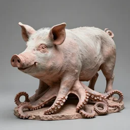 sculpture of a pig - octopus, work in progress, neo - expressionism